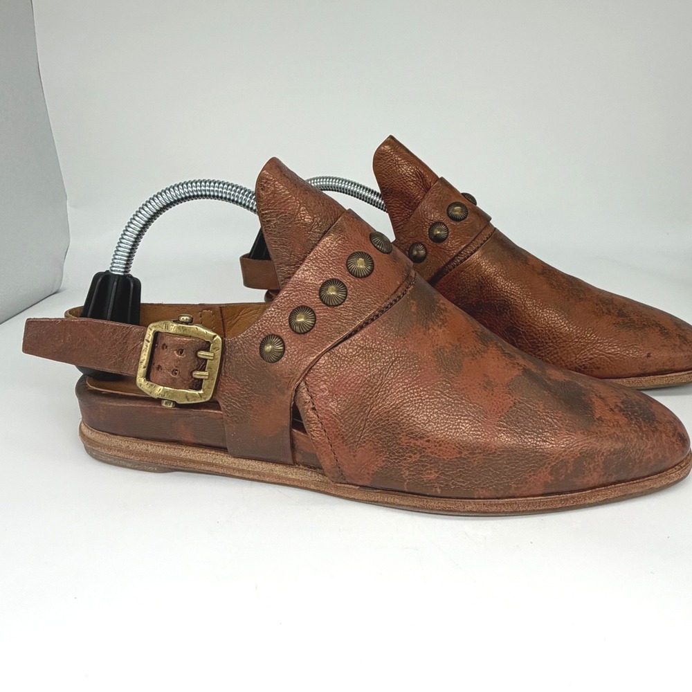 A.S. 98 Womens Leather Slingback Mule 41 US 9.5 Brown Bronze Studded Distressed